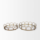 Lenore Round Metal/Mirror Tray Gold (Set of 2) by Mercana at Eve Furniture