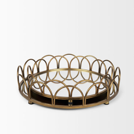 Lenore Round Metal/Mirror Tray Gold (Set of 2) by Mercana at Eve Furniture