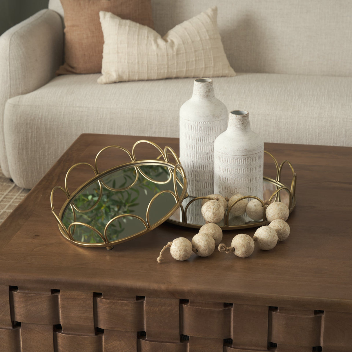 Lenore Round Metal/Mirror Tray Gold (Set of 2) by Mercana at Eve Furniture