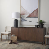 Leo 18.0L x 18.0W x 31.0H Black Hammered W/White Fabric Shade Table Lamp by Mercana at Eve Furniture