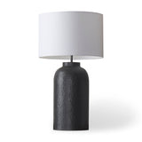 Leo 18.0L x 18.0W x 31.0H Black Hammered W/White Fabric Shade Table Lamp by Mercana at Eve Furniture