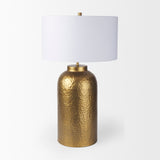 Leo 18.0L x 18.0W x 31.0H Gold Hammered W/White Fabric Shade Table Lamp by Mercana at Eve Furniture