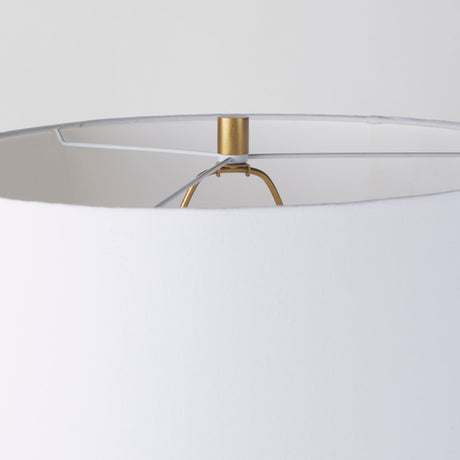 Leo 18.0L x 18.0W x 31.0H Gold Hammered W/White Fabric Shade Table Lamp by Mercana at Eve Furniture