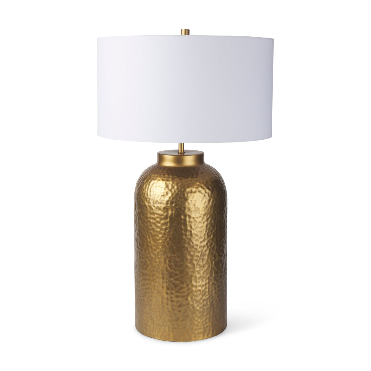 Leo 18.0L x 18.0W x 31.0H Gold Hammered W/White Fabric Shade Table Lamp by Mercana at Eve Furniture
