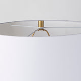 Leo Gold Hammered W/White Fabric Shade Table Lamp by Mercana at Eve Furniture