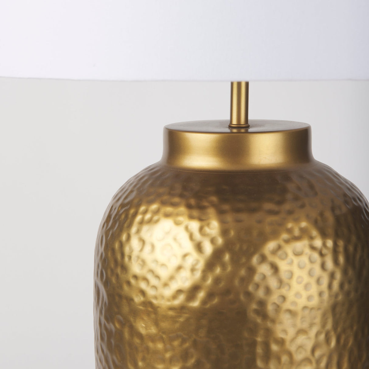 Leo Gold Hammered W/White Fabric Shade Table Lamp by Mercana at Eve Furniture
