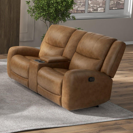 Leolinus Brown Manual Recliner Loveseat w/ Console by Furniture of America at Eve Furniture