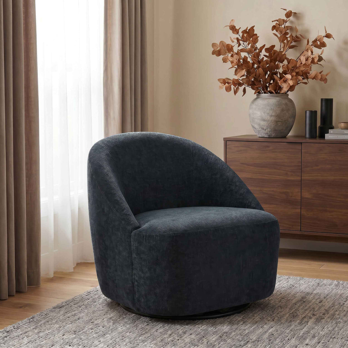 Leon Black Chenille Upholstered Swivel Accent Chair by Coaster at Eve Furniture