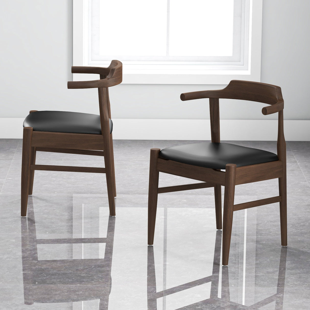 Leon Mid-Century Modern Black Vegan Leather Dining Chair (Set of 2) by Ashcroft Furniture at Eve Furniture