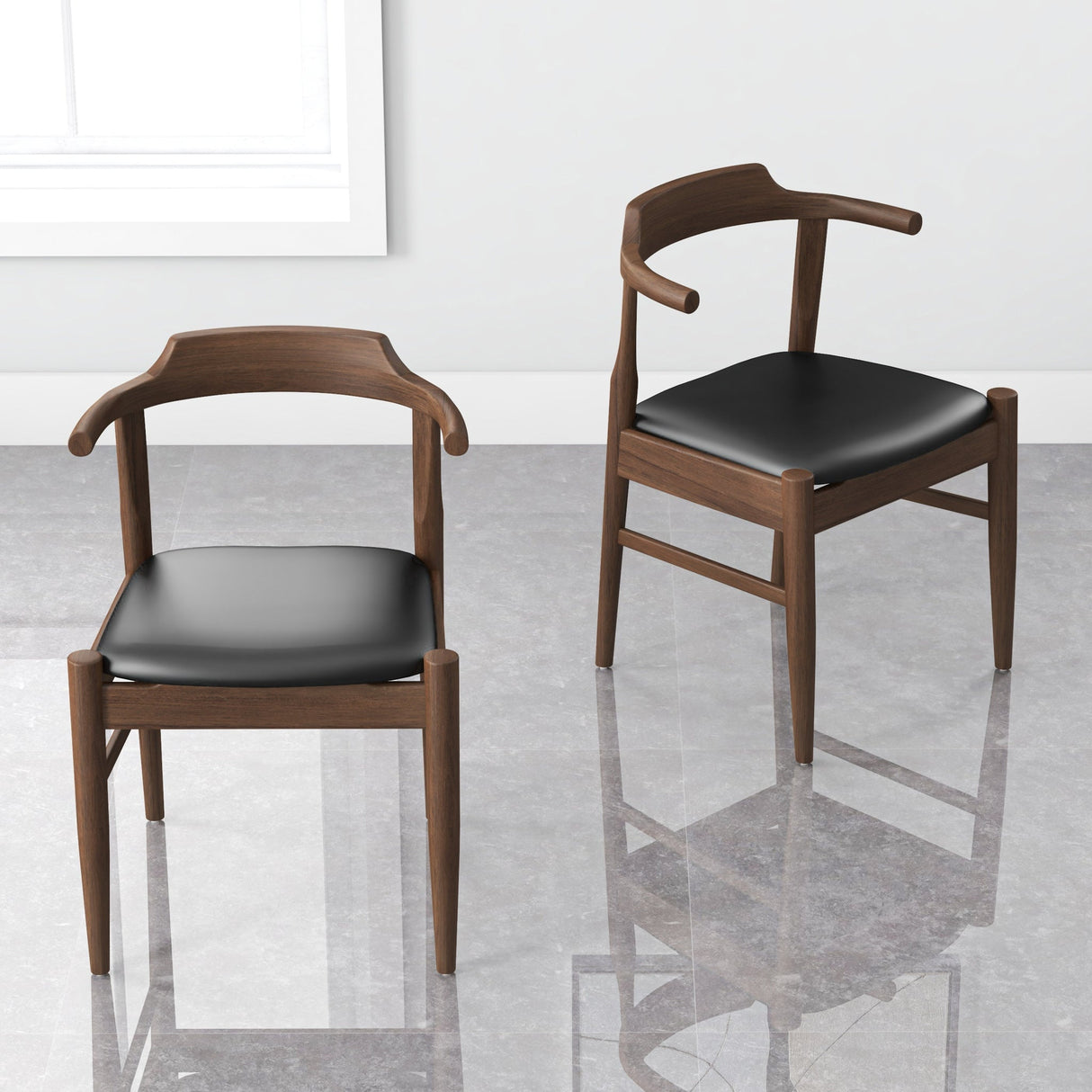 Leon Mid-Century Modern Black Vegan Leather Dining Chair (Set of 2) by Ashcroft Furniture at Eve Furniture