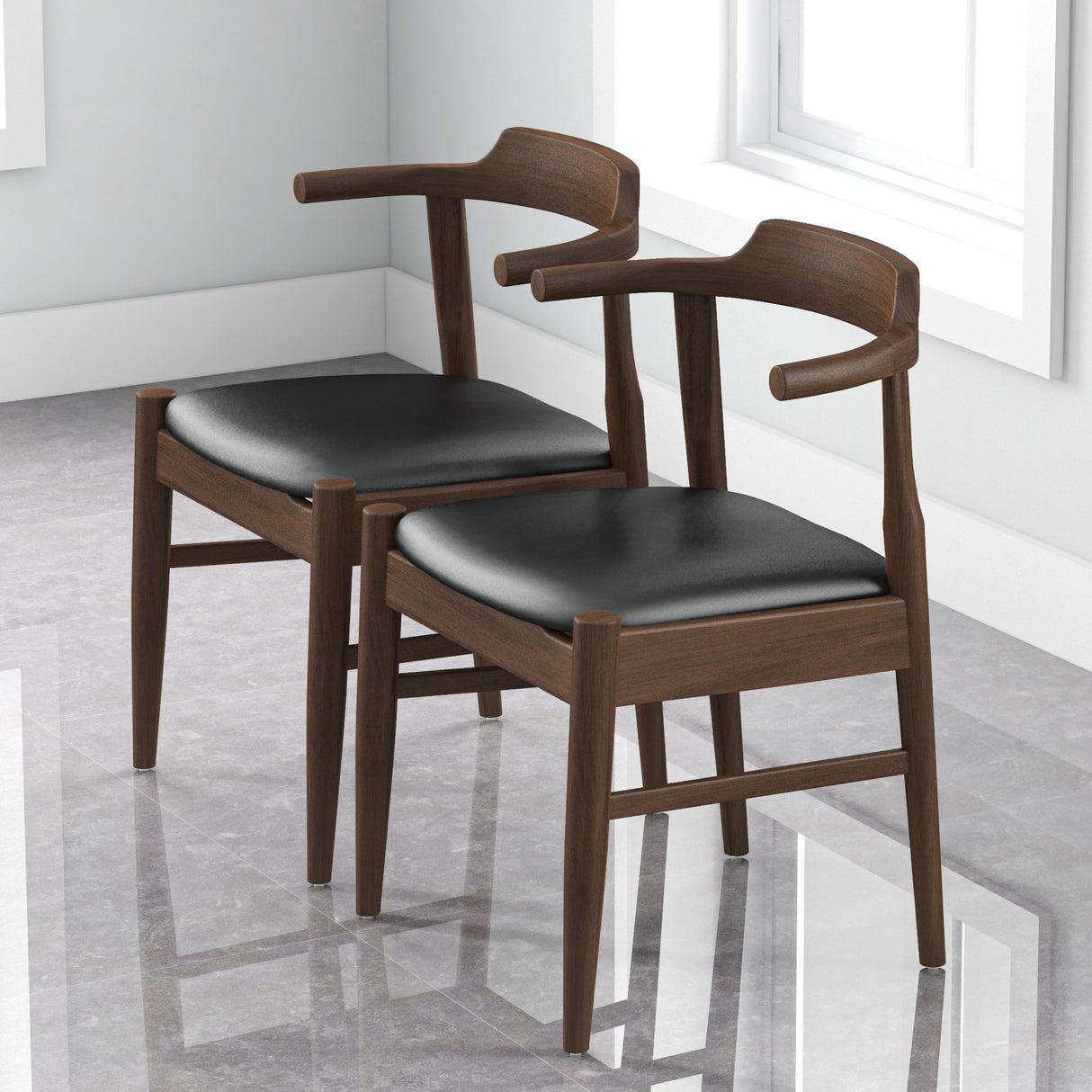 Leon Mid-Century Modern Black Vegan Leather Dining Chair (Set of 2) by Ashcroft Furniture at Eve Furniture