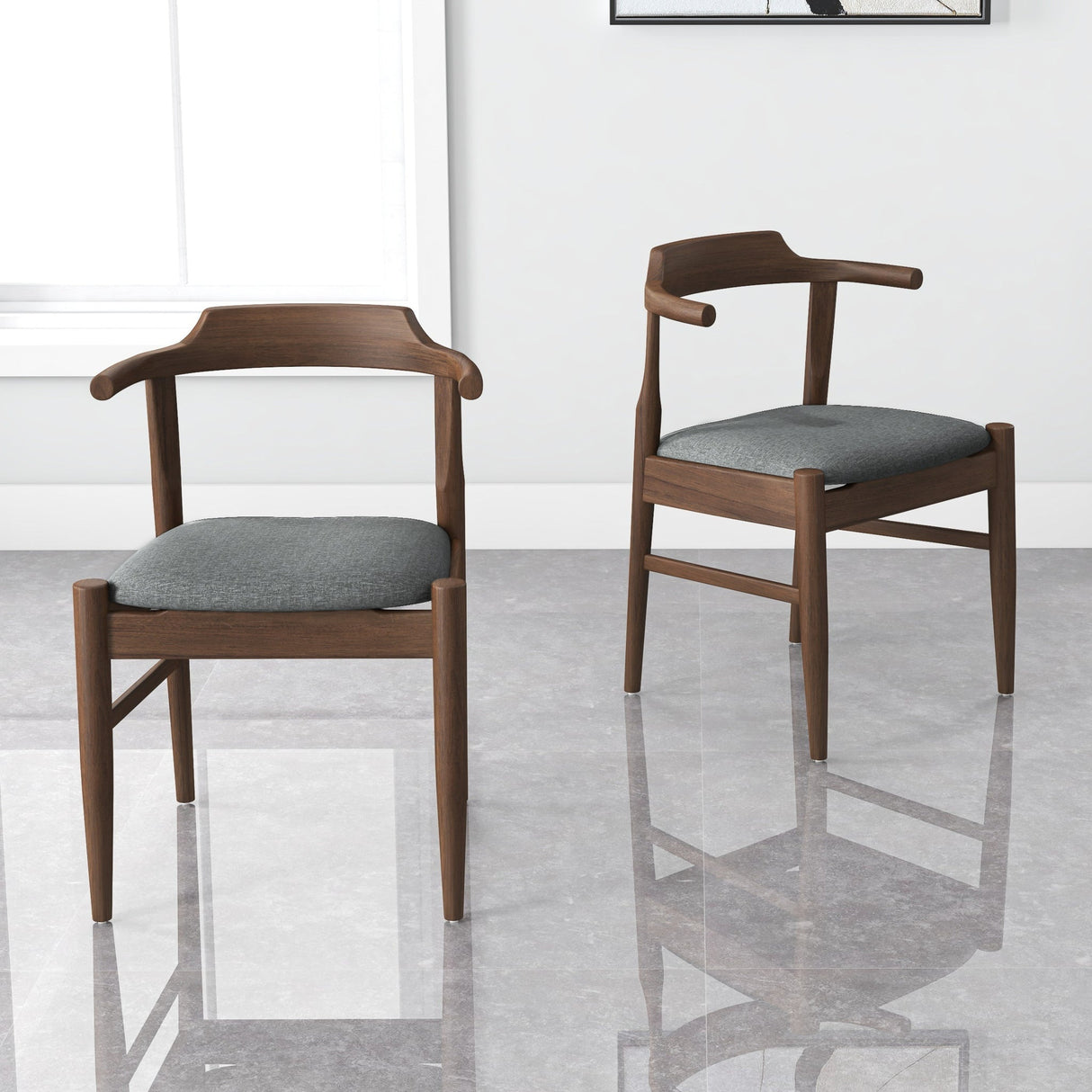 Leon Mid-Century Modern Grey Fabric Dining Chair (Set of 2) by Ashcroft Furniture at Eve Furniture