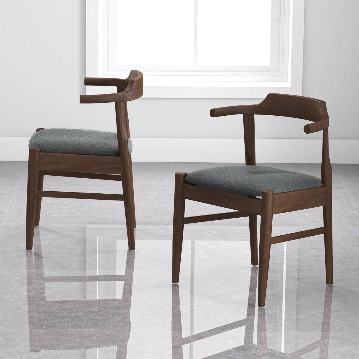 Leon Mid-Century Modern Grey Fabric Dining Chair (Set of 2) by Ashcroft Furniture at Eve Furniture