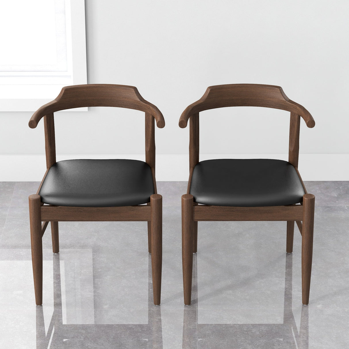 Leon Mid-Century Modern Leather Dining Chair (Set of 2) by Ashcroft Imports at Eve Furniture