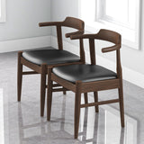 Leon Mid-Century Modern Leather Dining Chair (Set of 2)