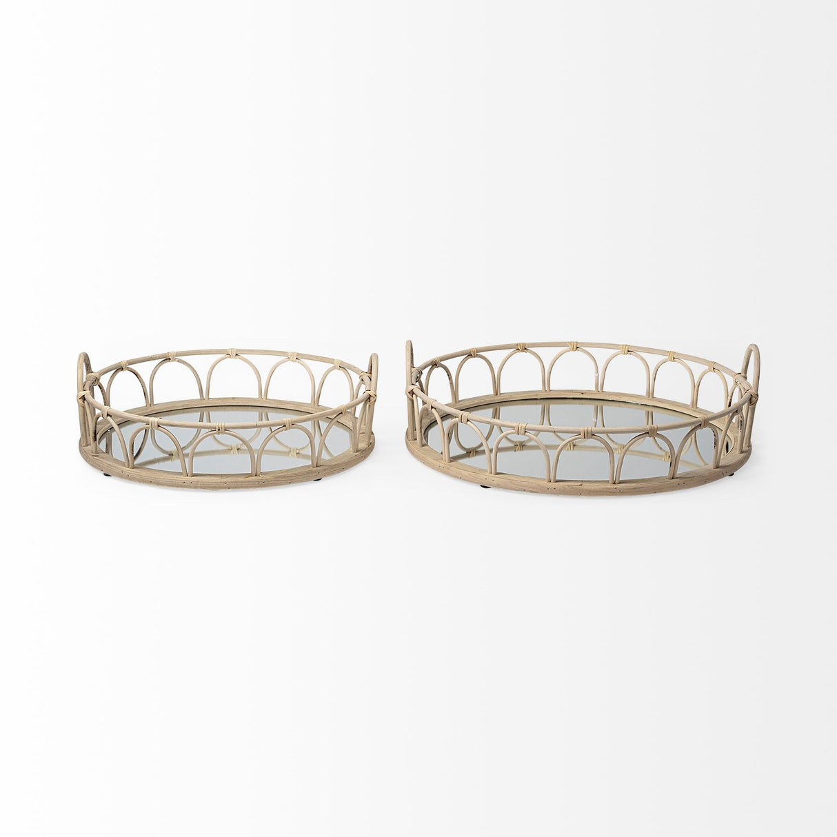 Leona (Set of 2) Natural Wicker Woven Mirrored Base Nesting Trays by Mercana at Eve Furniture