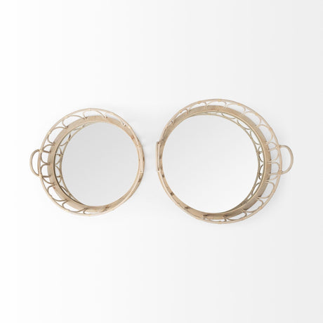 Leona (Set of 2) Natural Wicker Woven Mirrored Base Nesting Trays by Mercana at Eve Furniture