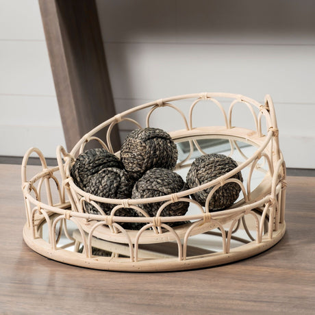 Leona (Set of 2) Natural Wicker Woven Mirrored Base Nesting Trays by Mercana at Eve Furniture