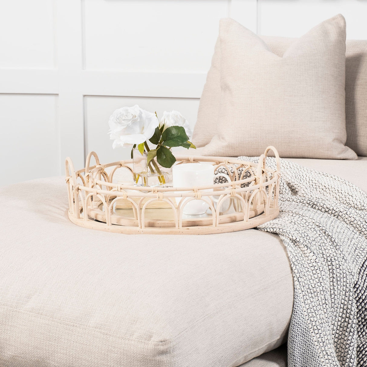 Leona (Set of 2) Natural Wicker Woven Mirrored Base Nesting Trays by Mercana at Eve Furniture