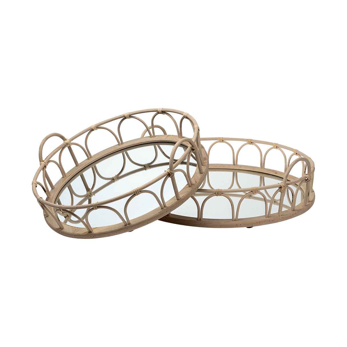 Leona (Set of 2) Natural Wicker Woven Mirrored Base Nesting Trays by Mercana at Eve Furniture