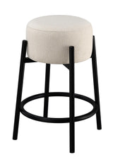 Leonard White/Black Upholstered Backless Round Stools, Set of 2