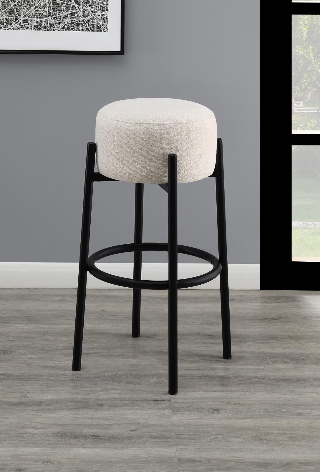 Leonard White/Black Upholstered Backless Round Stools, Set of 2