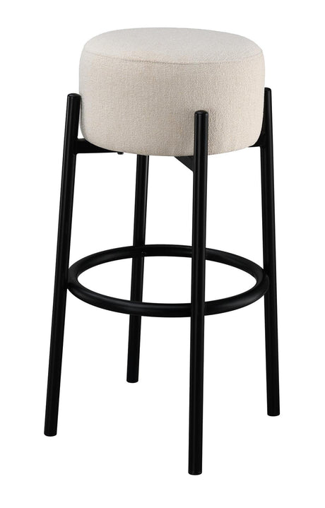 Leonard White/Black Upholstered Backless Round Stools, Set of 2