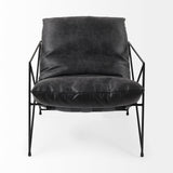 Leonidas 28.5L x 29.5W x 34.0H Black Faux Leather Seat W/ Black Metal Frame Accent Chair by Mercana at Eve Furniture