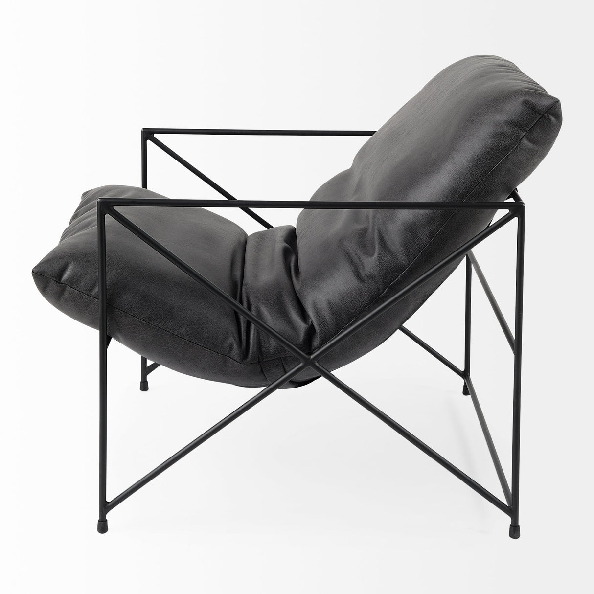 Leonidas 28.5L x 29.5W x 34.0H Black Faux Leather Seat W/ Black Metal Frame Accent Chair by Mercana at Eve Furniture