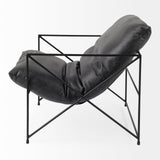 Leonidas 28.5L x 29.5W x 34.0H Black Faux Leather Seat W/ Black Metal Frame Accent Chair by Mercana at Eve Furniture