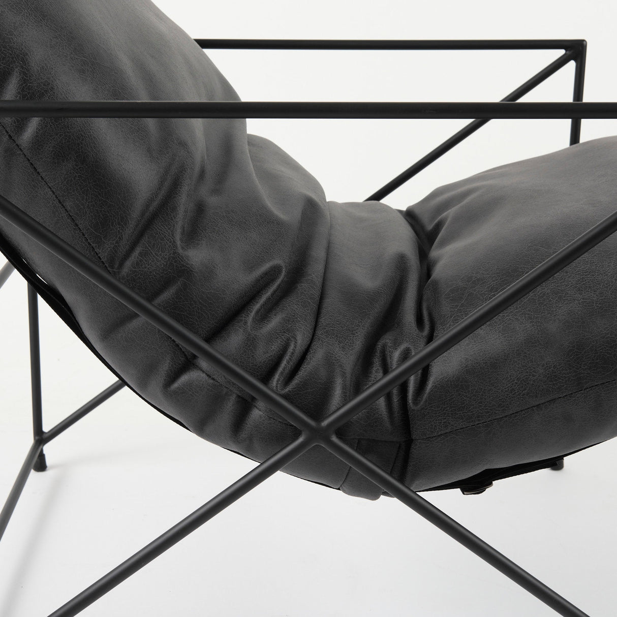 Leonidas 28.5L x 29.5W x 34.0H Black Faux Leather Seat W/ Black Metal Frame Accent Chair by Mercana at Eve Furniture