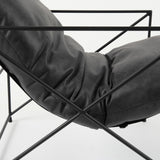 Leonidas 28.5L x 29.5W x 34.0H Black Faux Leather Seat W/ Black Metal Frame Accent Chair by Mercana at Eve Furniture