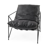Leonidas 28.5L x 29.5W x 34.0H Black Faux Leather Seat W/ Black Metal Frame Accent Chair by Mercana at Eve Furniture