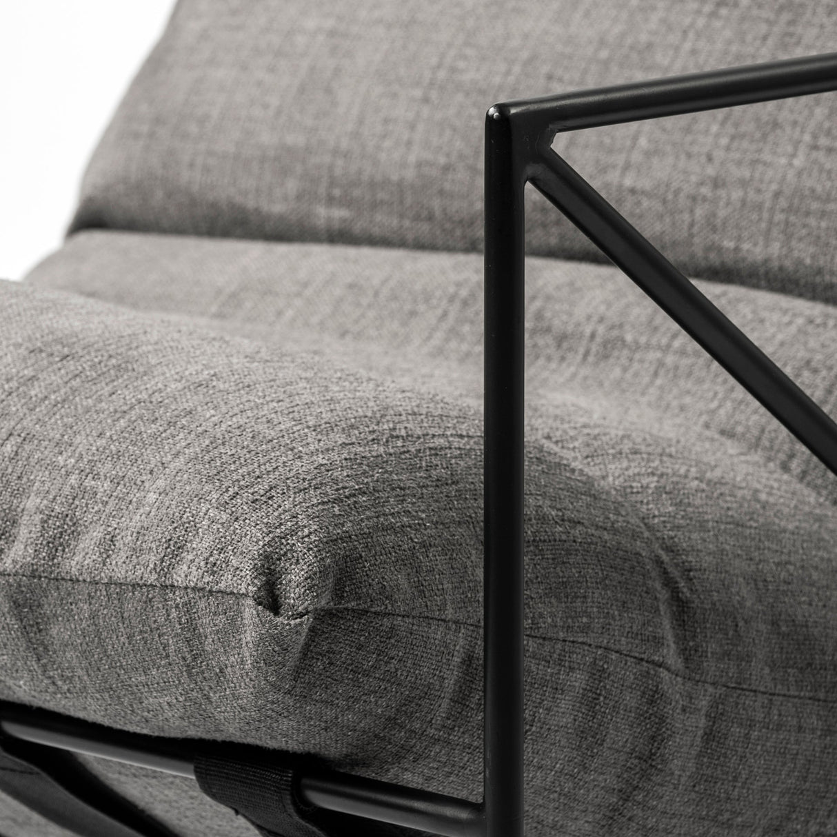 Leonidas 28.5L x 29.5W x 34.0H Grey Fabric Wrap Black Metal Frame Accent Chair by Mercana at Eve Furniture
