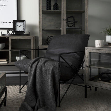 Leonidas Black Faux Leather Seat W/ Black Metal Frame Accent Chair by Mercana at Eve Furniture