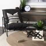 Leonidas Black Faux Leather Seat W/ Black Metal Frame Accent Chair by Mercana at Eve Furniture