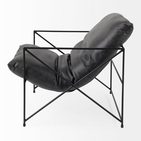 Leonidas Black Faux Leather Seat W/ Black Metal Frame Accent Chair by Mercana at Eve Furniture