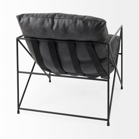 Leonidas Black Faux Leather Seat W/ Black Metal Frame Accent Chair by Mercana at Eve Furniture