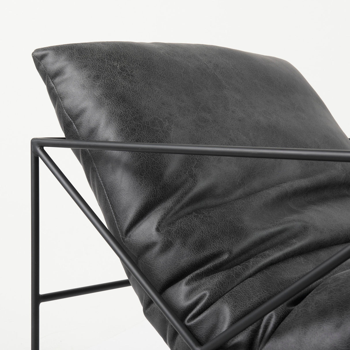 Leonidas Black Faux Leather Seat W/ Black Metal Frame Accent Chair by Mercana at Eve Furniture