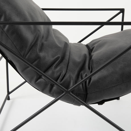 Leonidas Black Faux Leather Seat W/ Black Metal Frame Accent Chair by Mercana at Eve Furniture