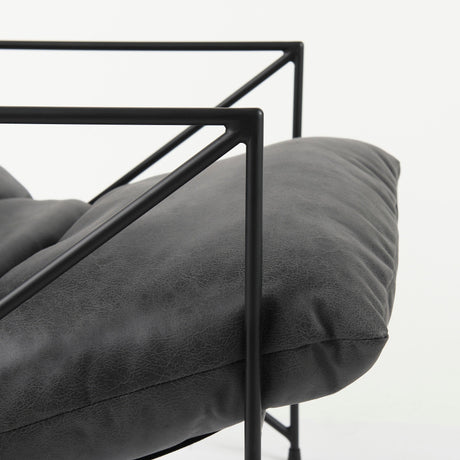 Leonidas Black Faux Leather Seat W/ Black Metal Frame Accent Chair by Mercana at Eve Furniture