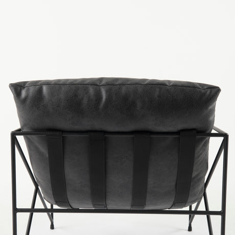 Leonidas Black Faux Leather Seat W/ Black Metal Frame Accent Chair by Mercana at Eve Furniture