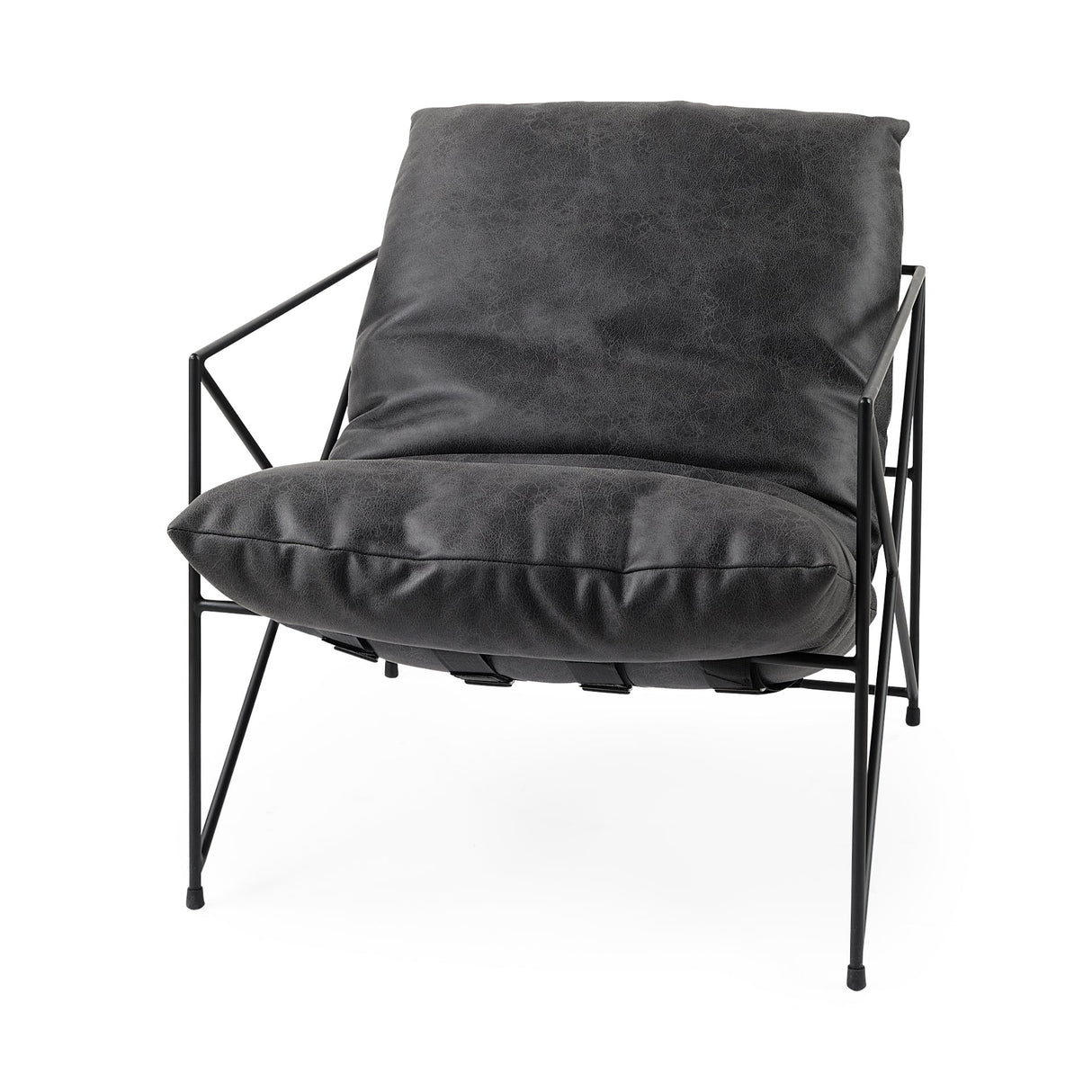 Leonidas Black Faux Leather Seat W/ Black Metal Frame Accent Chair by Mercana at Eve Furniture