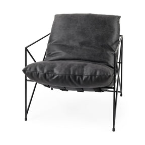 Leonidas Black Faux Leather Seat W/ Black Metal Frame Accent Chair by Mercana at Eve Furniture