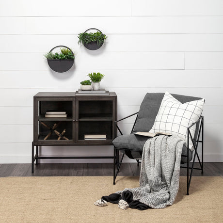 Leonidas Grey Fabric Wrap Black Metal Frame Accent Chair by Mercana at Eve Furniture