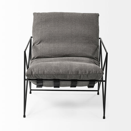 Leonidas Grey Fabric Wrap Black Metal Frame Accent Chair by Mercana at Eve Furniture