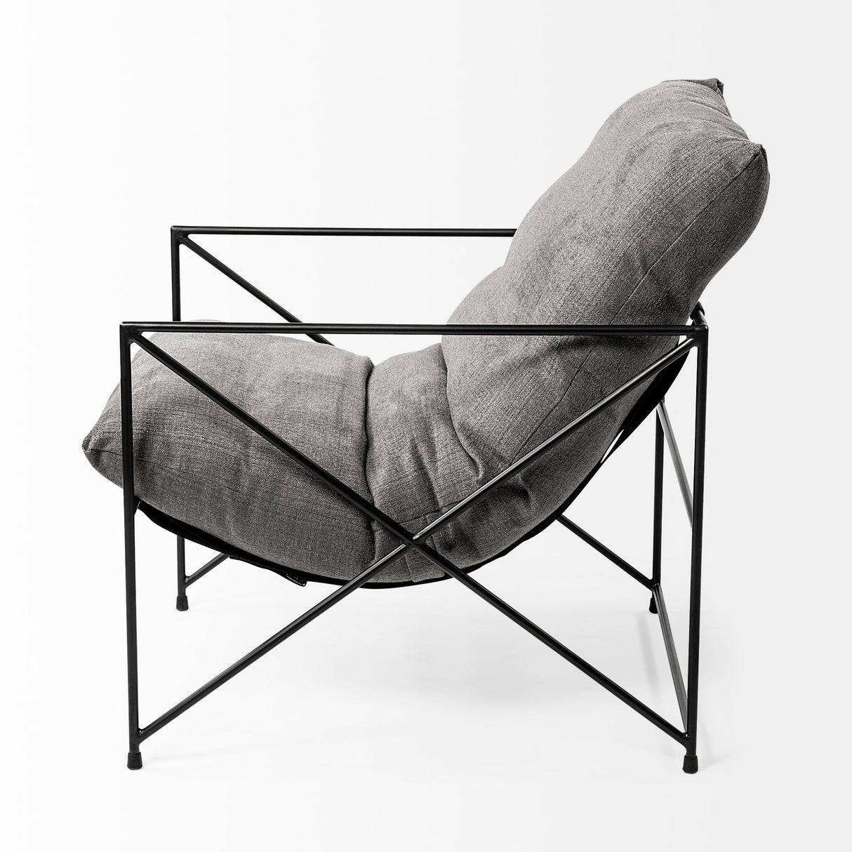 Leonidas Grey Fabric Wrap Black Metal Frame Accent Chair by Mercana at Eve Furniture