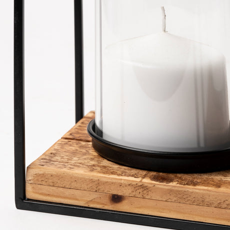 Leopold Set of Two Black Metal Wooden Base Table Candle Holders by Mercana at Eve Furniture