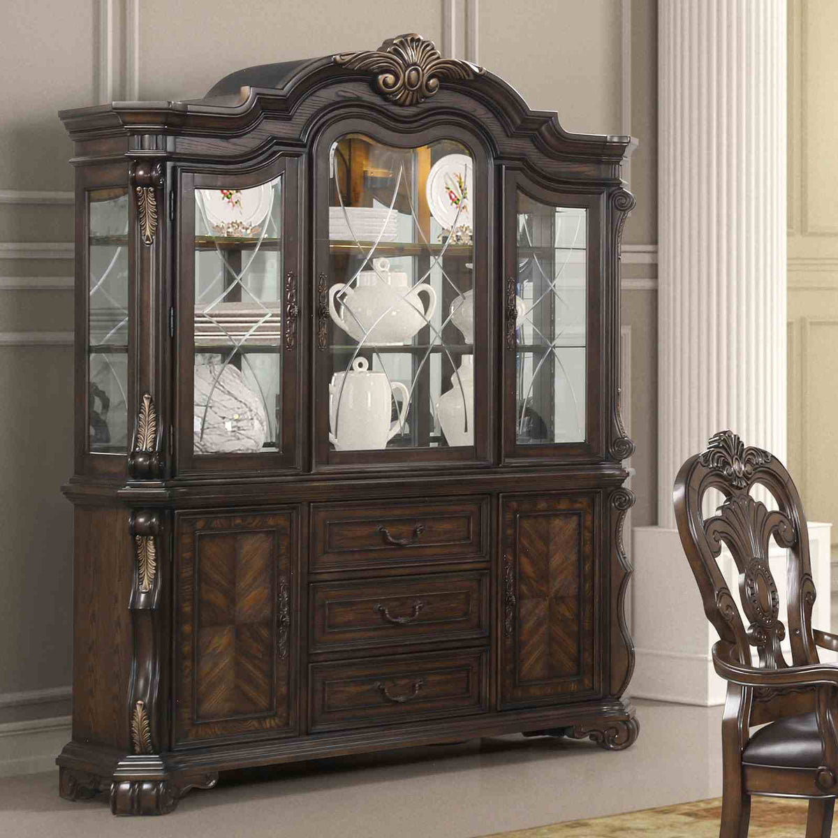 Leovanni Dark Brown Hutch and Buffet by Furniture of America at Eve Furniture