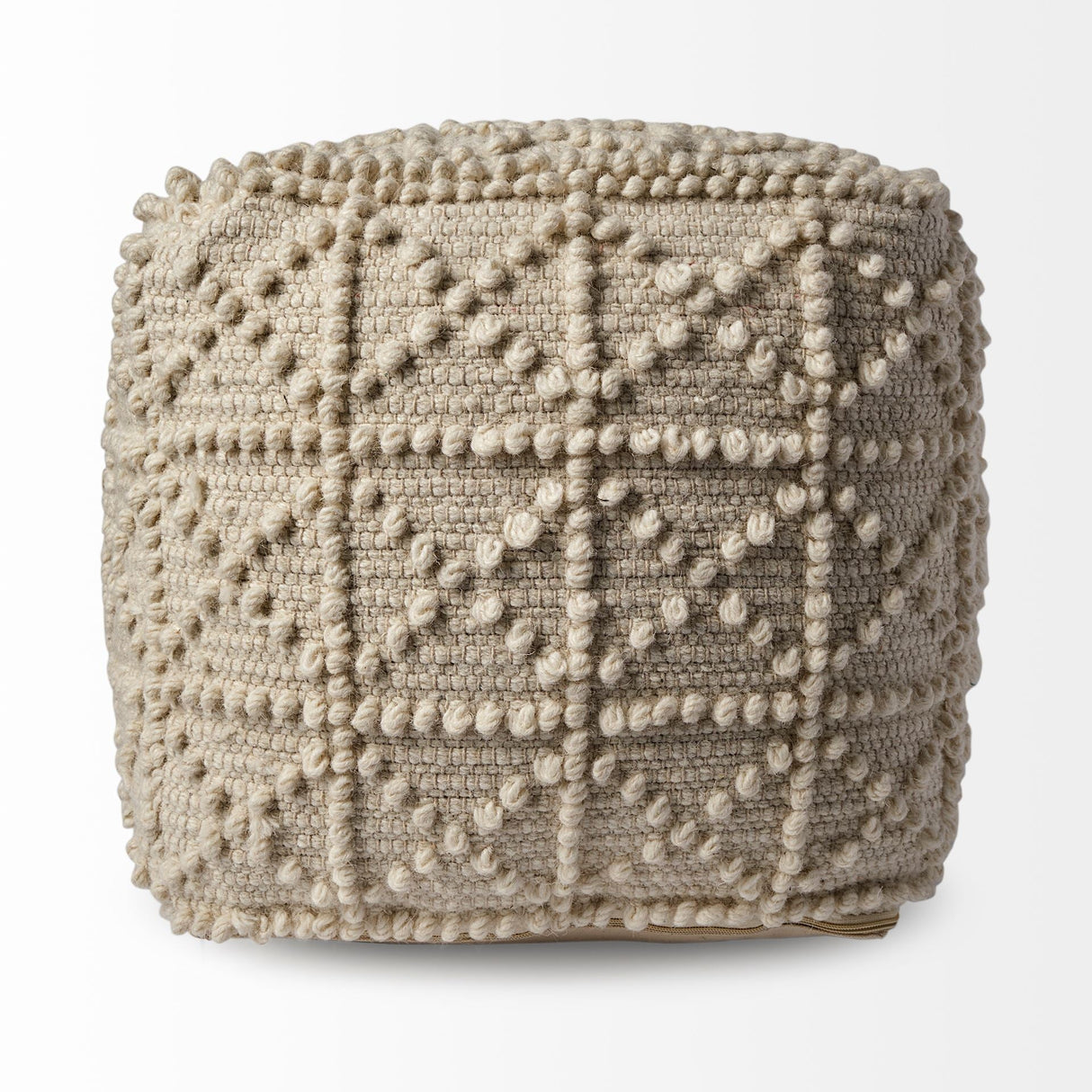 Leroy Square Cream Wool Pouf w/ Popcorn Detail by Mercana at Eve Furniture